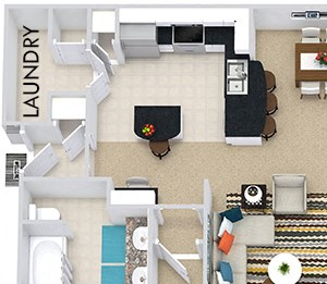 The Lake Placid with Fenced-in Yard 3D The Lake Placid with Fenced-in Yard 3D. 3 bedroom apartment. Kitchen with bartop open to living/dining rooms. 2 full bathrooms, double vanity in master. Walk-in closets. Patio/balcony open to yard